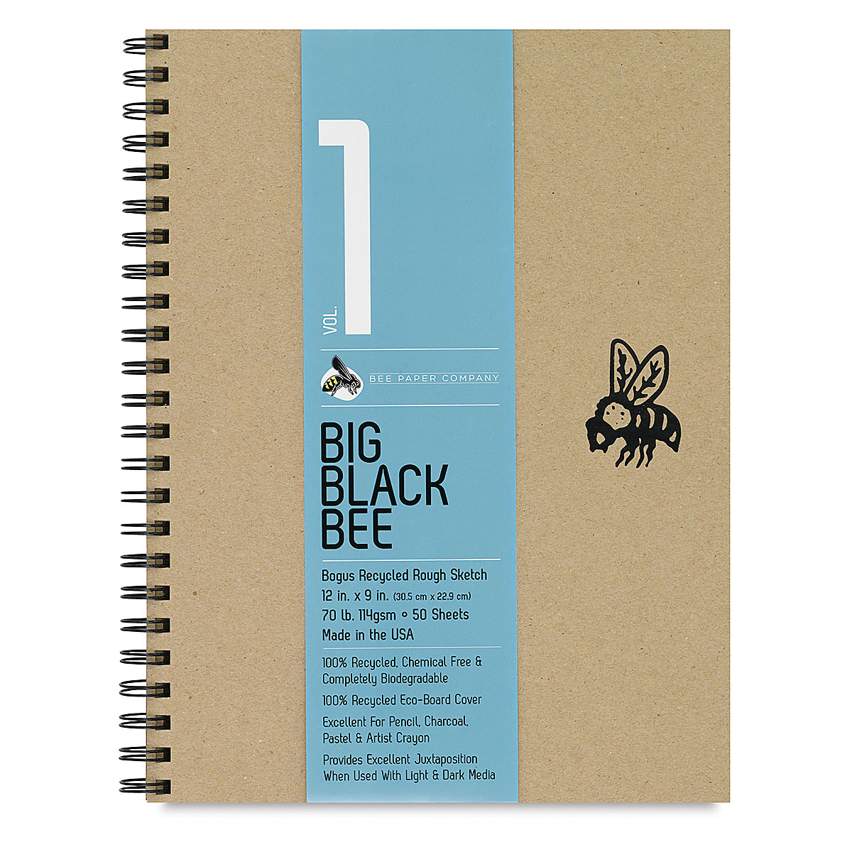 Bee Paper Big Black Bee Bogus Recycled Rough Sketch Paper Pad 12 inch x 9 inch