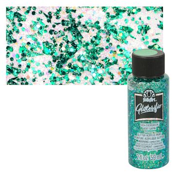 Open in modal - FolkArt Glitterific Acrylic Paint - Evergreen - Bottle and Swatch