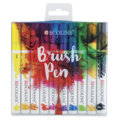 Royal Talens Ecoline Brush Pen Marker Set- Set of 10, Assorted Colors, shown in package