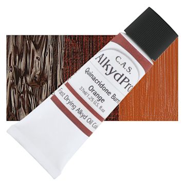 Open in modal - CAS AlkydPro Fast-Drying Alkyd Oil Color - Quinacridone Burnt Orange, 37 ml tube and swatch