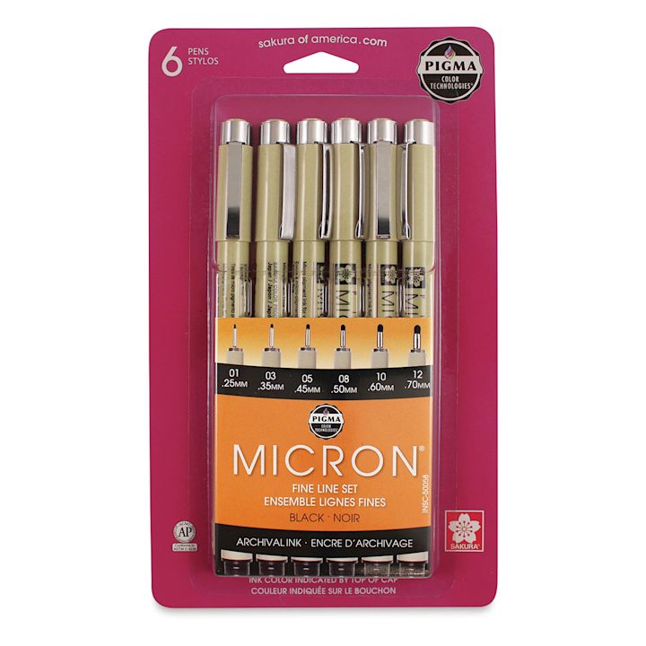 Sakura Pigma Micron Pens - Set of 6, Black, Fine and Bold Assorted ...