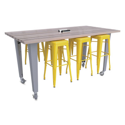 CEF Idea Island Work Table, 42" high with 6 yellow stools.
