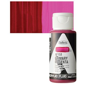 Open in modal - Holbein Fluid Acrylic Paint - Primary Magenta, 35 ml Bottle and swatch