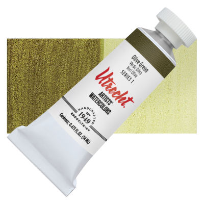 Utrecht Artists' Watercolor Paint - Olive Green, 14 ml, Tube with Swatch