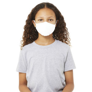Bella Canvas Kids Reusable Face Mask - Solid White, Package of 5, Shown in use.