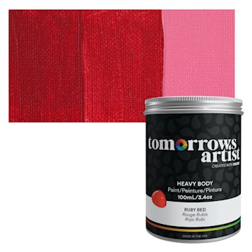 Open in modal - Tomorrow's Artist Eco-Friendly Heavy Body Acrylic Paint - Ruby Red, 100 ml jar and swatch