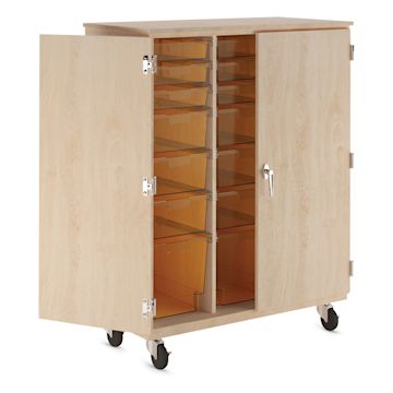 Open in modal - Diversified Spaces Mobile Tote and More Storage Cabinet with Locking Doors - Maple with Carrot Totes