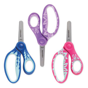 Fiskars Softgrip Scissors - Pkg of 3, 5'', Blunt Tip, Blue, Purple, and Pink