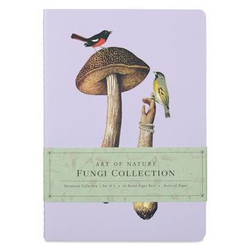 Open in modal - Art of Nature Sewn Notebook Set - Fungi, Set of 3, 6" x 8-1/2", 64 pages, mushroom with birds, front cover