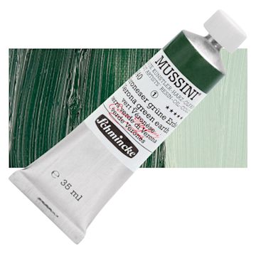 Open in modal - Schmincke Mussini Oil Color - Verona Green Earth, 35 ml tube and swatch