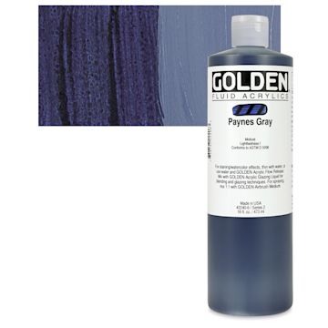 Open in modal - Golden Fluid Acrylic - Payne's Gray, 16 oz bottle and swatch