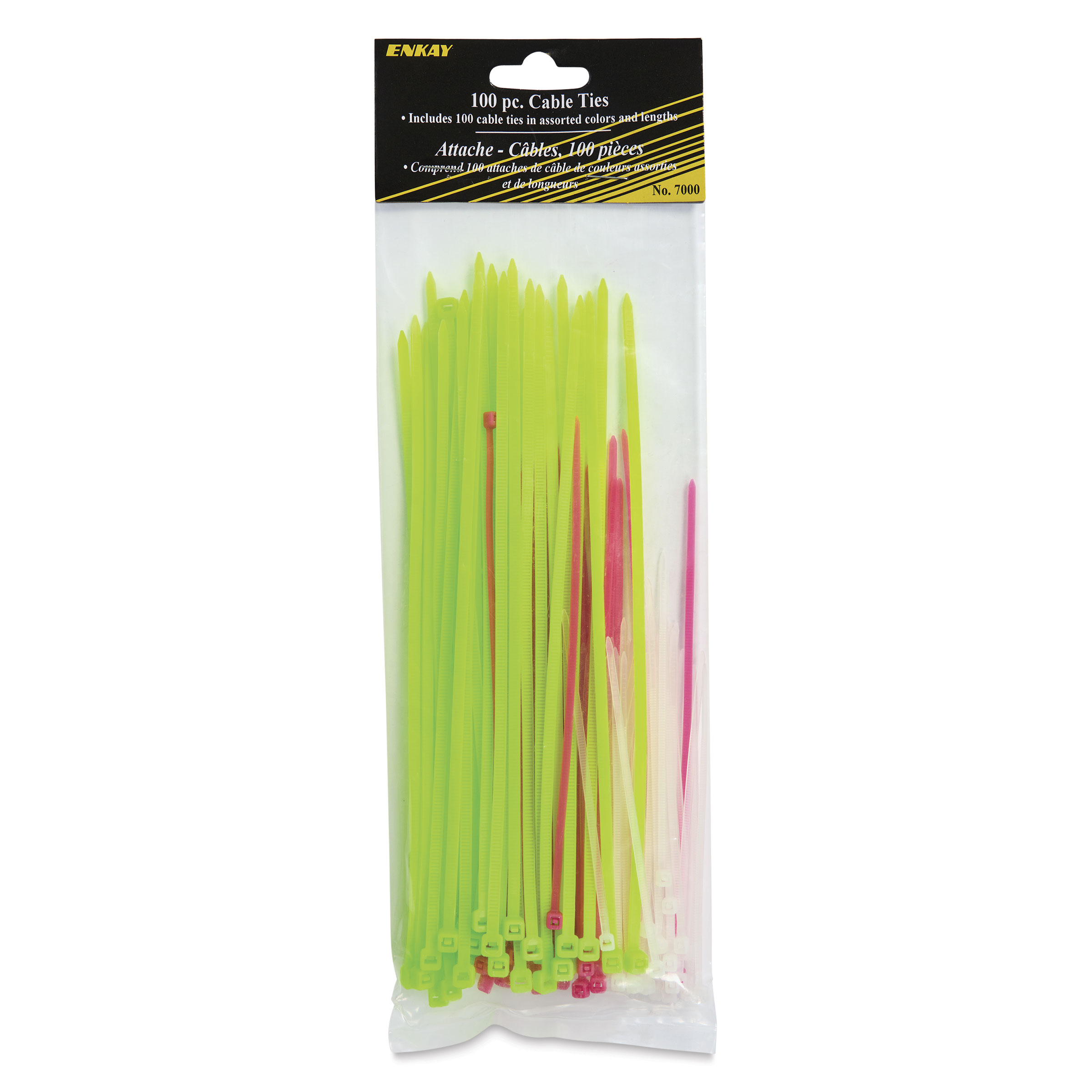 Enkay Nylon Cable Ties - Pkg of 100, Assorted Colors, Assorted