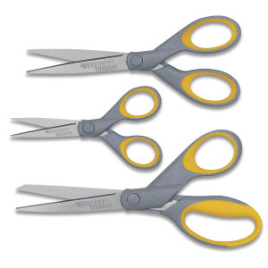 Westcott Titanium Bonded Scissors - Three scissors shown horizontally with blades slightly open