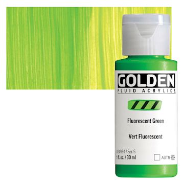 Open in modal - Golden Fluid Acrylic - Fluorescent Green, 1 oz bottle and swatch