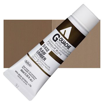 Open in modal - Holbein Acrylic Gouache - Raw Umber, 40 ml tube and swatch