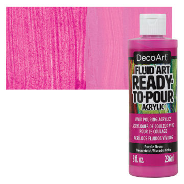 DecoArt Fluid Art Ready-To-Pour Acrylic - Neon Purple, 8 oz Bottle with swatch