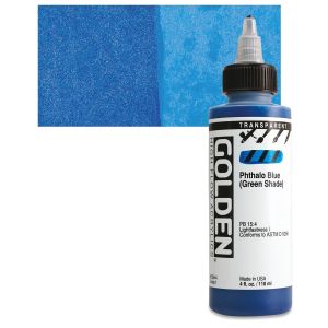 Golden High Flow Acrylics - Transparent Phthalo Blue (Green Shade), 4 oz bottle