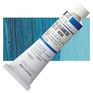 Open in modal - Holbein Artists' Oil Color - Manganese Blue Nova, 40 ml tube and swatch