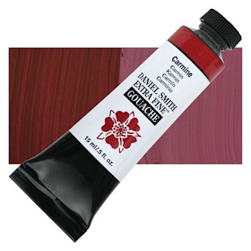 Open in modal - Daniel Smith Extra Fine Gouache - Carmine, 15 ml Tube and swatch