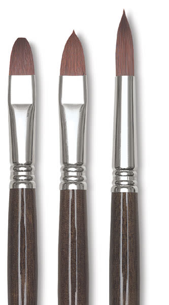 Escoda Primera Teijin Synthetic Brushes - Three types of brushes upright
