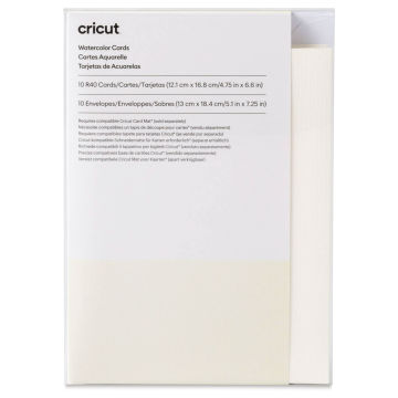 Cricut Watercolor Cards and Envelopes - R40, Ivory Cards, Pkg of 10, front of the packaging