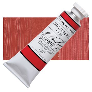 Open in modal - M. Graham Artists' Oil Color - Cadmium Red Deep, 37 ml tube and swatch