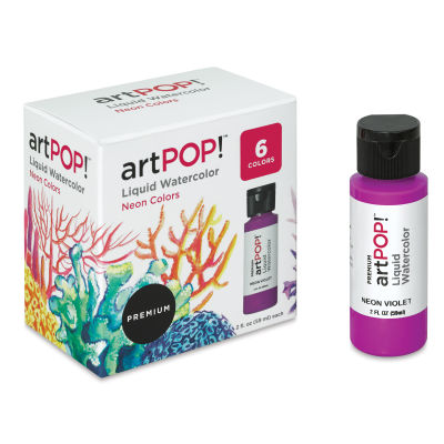 artPOP! Liquid Watercolor Sets - Set of 6, Neon Colors, 2 oz (Neon Violet next to package)
