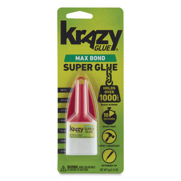 Krazy Glue Max Bond Super Glue - Front of blister package showing Glue bottle