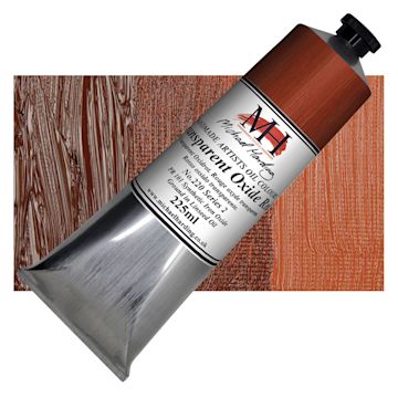 Open in modal - Michael Harding Artists Oil Paint - Transparent Oxide Red, 225 ml tube and swatch