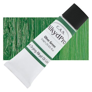 Open in modal - CAS AlkydPro Fast-Drying Alkyd Oil Color - Olive Green, 37 ml tube and swatch