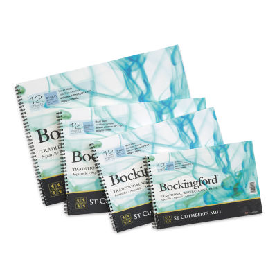 Bockingford Spiral Bound Watercolor Pads, Cold Press in a variety of sizes.