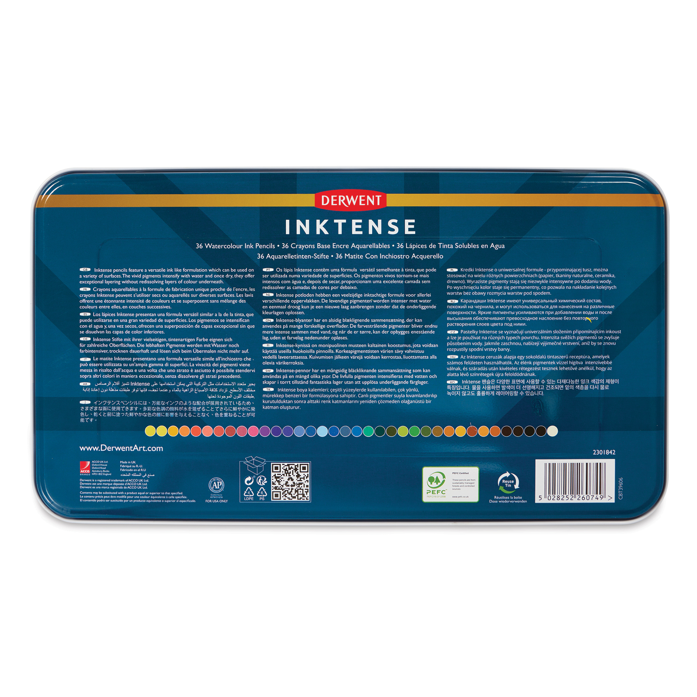 Derwent Inktense Pencils - Assorted Colors, Tin Box, Set of 36