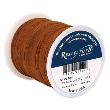 Realeather Suede Lace - 3/32" x 50 ft, Medium Brown