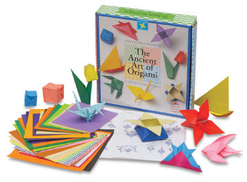 The Ancient Art Of Origami Kit - Components of Kit with some folded examples shown with package