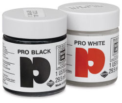Daler-Rowney Pro Inks - Front of Black and White 1 oz jars shown together
