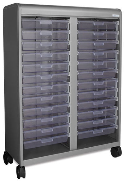 Cascade Mega-Tower Tote Tray Storage Unit - Angled view showing 24 Trays
