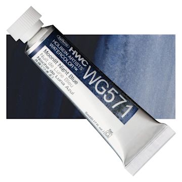 Open in modal - Holbein Artists' Watercolor - Moonlit Night Blue, 5 ml tube and swatch