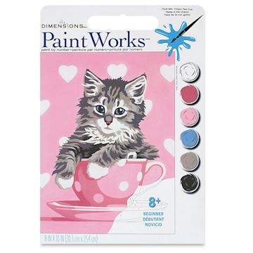 Open in modal - Paintworks Kitten Tea Cup 8" x 10" Paint by Number Kit, In Package