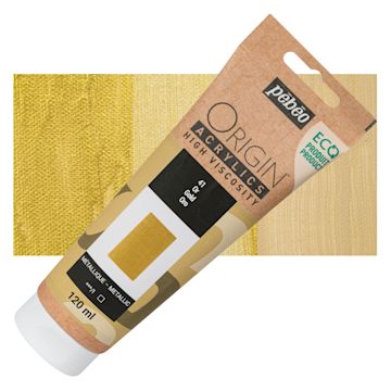 Open in modal - Pebeo Origin Acrylic Paint - Gold, 120 ml tube and swatch