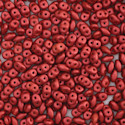 John Bead Czech Glass SuperDuo Two-Hole Beads - Lava Red, Metallic Luster, vail