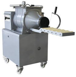 Nidec Shimpo NVS-07 Stainless Steel De-Airing Pugmill - Shown angled with Roller shelf in horizontal position