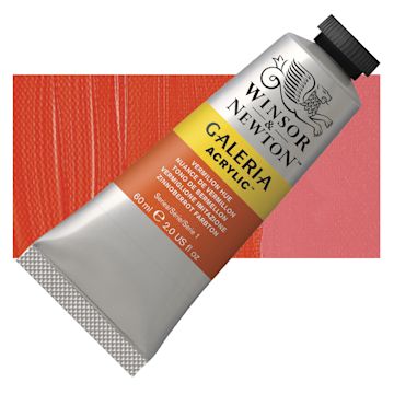 Open in modal - Winsor & Newton Galeria Flow Acrylic - Vermilion Hue, 60 ml tube and swatch