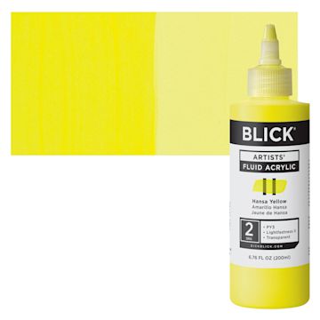 Open in modal - Blick Artists’ Fluid Acrylic - Hansa Yellow, 200 ml bottle and swatch