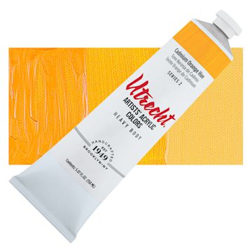 Open in modal - Utrecht Artists' Acrylic Paint - Cadmium Orange Hue, 5 oz tube and swatch