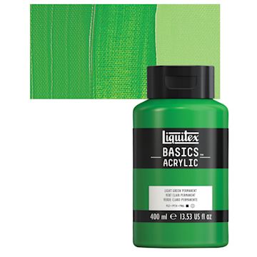 Open in modal - Liquitex Basics Acrylic Paint - Light Green Permanent, 13.5 oz Bottle and swatch