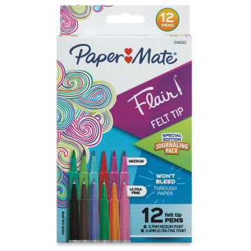 Paper Mate Flair Guard Pens - Journaling Pack, Set of 12 (includes medium and ultra fine tips)