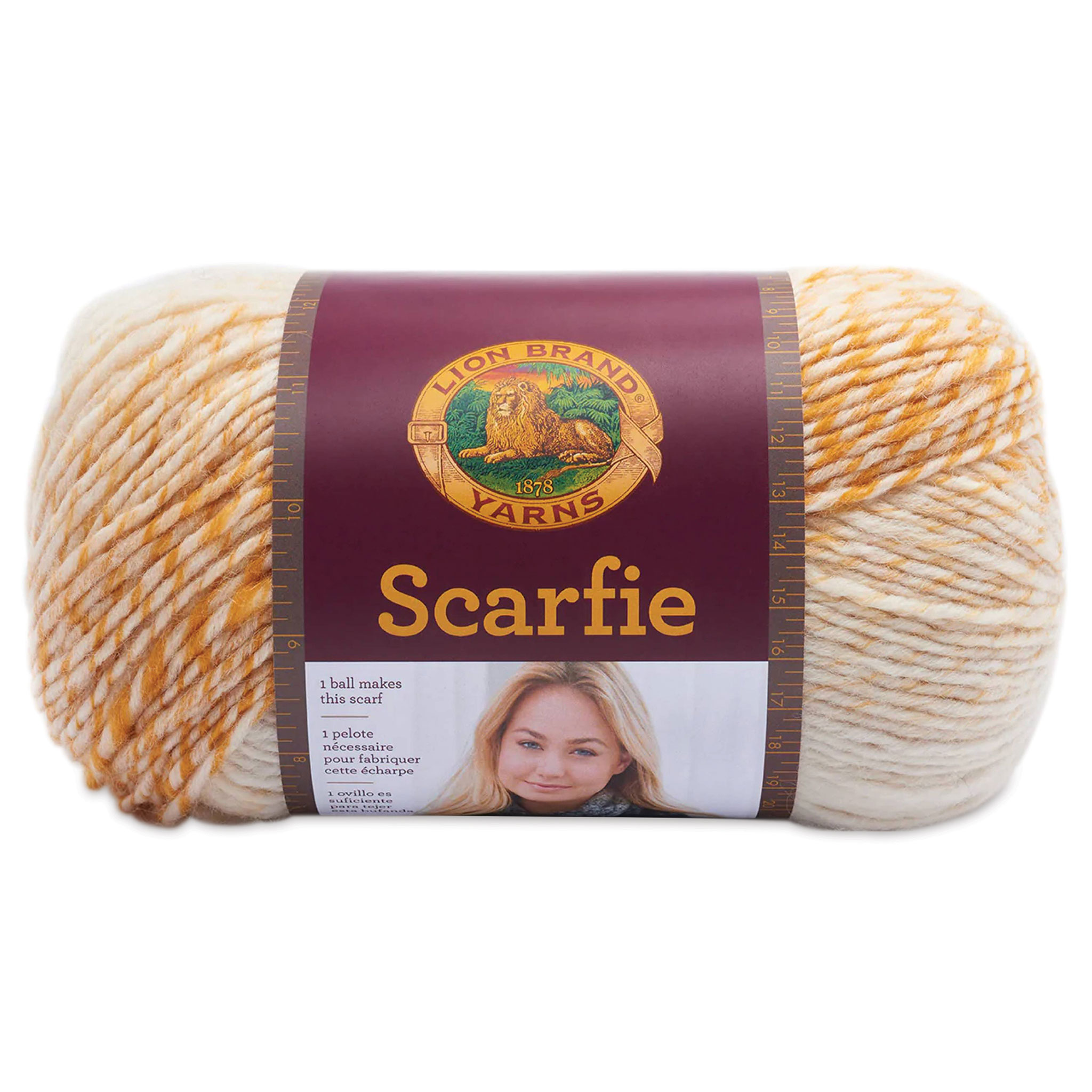 Lion Brand Scarfie Yarn - Cream/Teal, 312 yds
