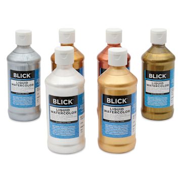 Open in modal - Blick Liquid Watercolors - Set of 6, Metallic Colors, 8 oz bottles