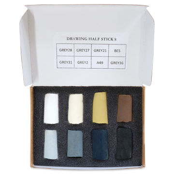 Unison Handmade Pastel Set - Drawing Colors, Set of 8, Half Stick (top-view of contents)