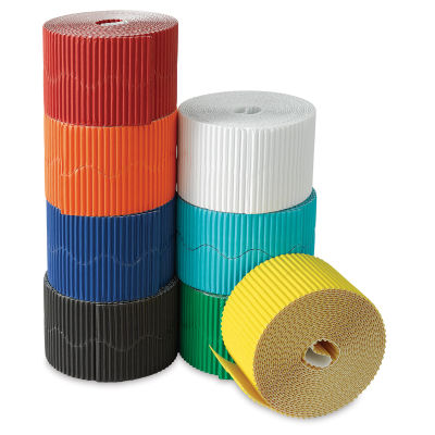 RiteCo Trim-It Corrugated Scalloped Trim Borders - Set of 8 multicolor Trim Rolls shown stacked
